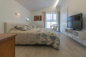 une chambre avec un lit et une télévision à écran plat dans l'établissement COSY LODGE TOULOUSE, à Toulouse