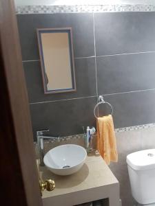 y baño con lavabo, aseo y espejo. en La Fortunata, en Maldonado