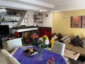 - un salon avec un canapé et une table fleurie dans l'établissement Two Islands, à Pákhi
