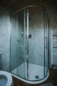 雷雅特的住宿－Bluebell，浴室里设有玻璃门淋浴