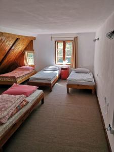 a room with three beds in a room at Rony Villa - In the middle of nature in Przesieka