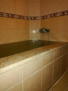 een bad met een douche in de kamer bij Sagas Termal Butik Otel in Karahayit