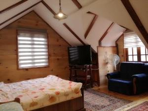 een slaapkamer met een bed en een tv in een kamer bij Brvnara Aleksic in Kraljevo