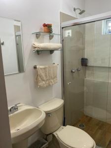 uma casa de banho com um WC, um lavatório e um chuveiro em Departamento nuevo con excelente ubicación! em Mazatlán