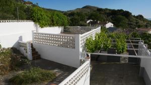 une maison aux murs blancs et aux vignes dans l'établissement Cortijo Los Liñanes, à Grenade