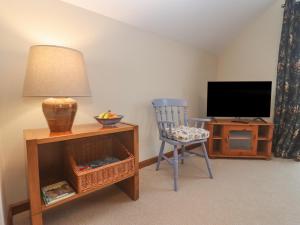 a living room with a chair and a television at The Coach House in Cheltenham