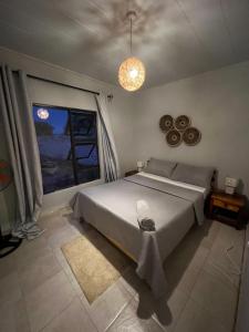 a bedroom with a large bed and a large window at Bantuz in Livingstone