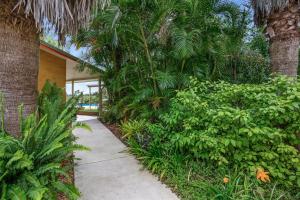 a walkway through a garden with trees and plants at Laurelview Gympie in Gympie