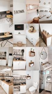 kolaż zdjęć białych mebli w pokoju w obiekcie Villa Mia w mieście Tuineje