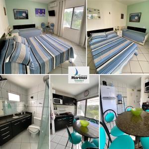 a collage of photos of a kitchen and a bedroom at Apart Hotel Marinas Tamandaré in Tamandaré