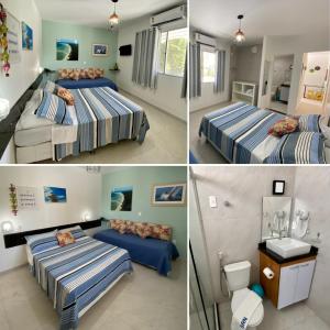 four different pictures of a bedroom with two beds at Apart Hotel Marinas Tamandaré in Tamandaré