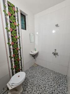 a bathroom with a toilet and a sink at CASA FIESTA guest House in Palolem