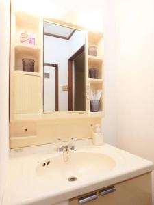 a bathroom with a sink and a mirror at Dotonbori Mansion 401 in Osaka