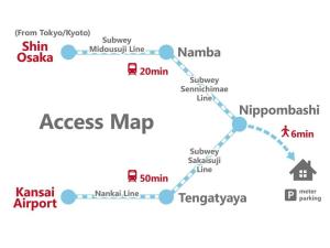 a map of the access map at Dotonbori Mansion 401 in Osaka