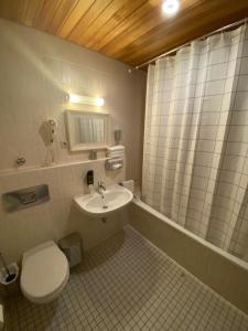 a bathroom with a toilet and a sink at Hotel Ristorante La Terrazza in Planegg