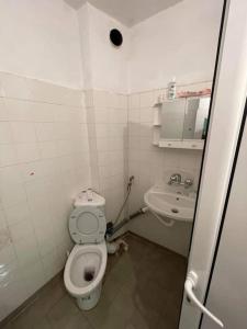 a small bathroom with a toilet and a sink at Family flat for rent in Montana