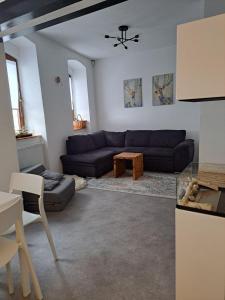 a living room with a couch and a table at Casa Santini in Jáchymov