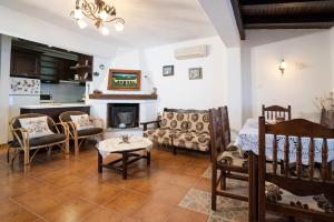 a living room filled with furniture and a fireplace at Kalimera Villa, Afissos Pelion in Afissos