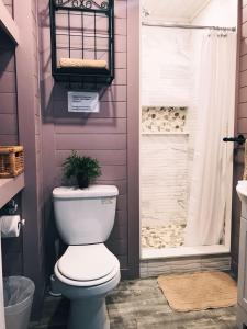 a bathroom with a toilet and a shower at Barra Villa Resort House I in Fort Myers