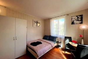 a bedroom with a bed and a desk at Cheerful studio room in wallisellen in Wallisellen