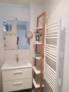 La salle de bains est pourvue d'un lavabo et d'un miroir. dans l'établissement Home St. Germain, à Trouville-sur-Mer