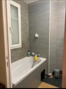 een badkamer met een bad en een wastafel bij Massi'z in Neuilly-sur-Marne