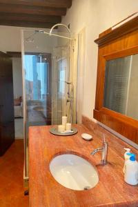 bagno con lavandino e doccia in vetro di Appartamento Chioggia a Chioggia