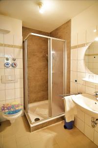 a bathroom with a shower and a toilet and a sink at Wilhelmstr-10-Whg-25 in Ahlbeck
