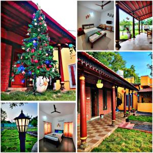 un collage de fotos con un árbol de Navidad en una casa en De Asian Villa Pondicherry, en Auroville