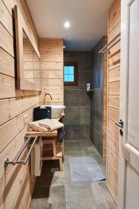 een badkamer met een wastafel en een douche bij le nid des Mésanges in Bullange