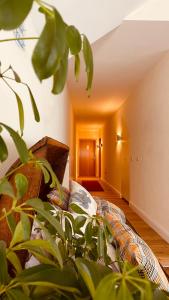 - une chambre avec un lit et une plante dans l'établissement Salischer Hof, à Schifferstadt