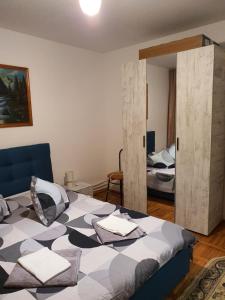 Zimmer mit einem Bett und einem Zimmer mit einem Spiegel in der Unterkunft RazDav Straja Central in Lupeni