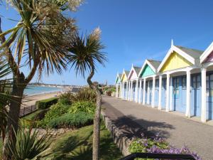 una fila de casas coloridas en la playa en Wolf Cottage en Weymouth