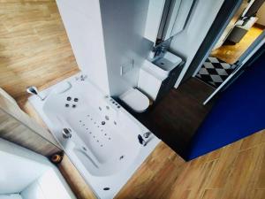 an overhead view of a bathroom with a white sink at Vracar hideaway with private garage in Belgrade +15 photos