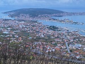 an aerial view of a city with a harbor at Apartments Antonella in Trogir