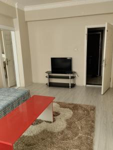 a living room with a bed and a tv at Sefam konaklama in Erzurum