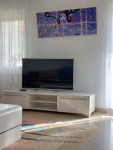 sala de estar con TV de pantalla plana en la pared en Holiday Home Pineta, en Vinkuran