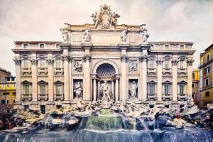 a painting of the trevi fountain in front of a building at Domus Fontis in Rome
