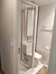 y baño con aseo blanco y espejo. en Apartamento en Gran Vía, en Bilbao