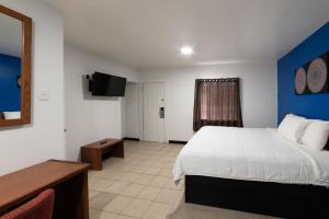 a hotel room with a bed and a television at American Inn in Baton Rouge