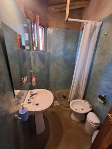 a bathroom with a sink and a toilet and a shower at La Mungana in Cafayate +6 photos