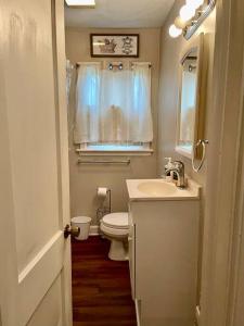a bathroom with a sink and a toilet and a window at Comfort by The University & Waterfront in Elizabeth City