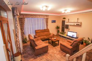 a living room with two chairs and a television at Németh Resort in Sovata
