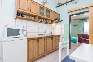 a kitchen with wooden cabinets and a microwave at Apartment Nada in Vir