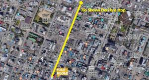 een kaart van een stad met een gele lijn bij SEVEN Building / Vacation STAY 4950 in Asahikawa
