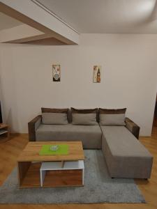 a living room with a couch and a coffee table at Stella Apartment in Karaburma