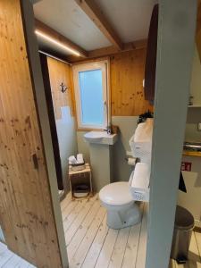 a bathroom with a toilet and a sink at Tiny House Werse im PIER9 Tiny House Hotel in Hamm