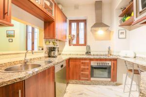 una grande cucina con lavandino e piano cottura di Casa Sevillana a Siviglia