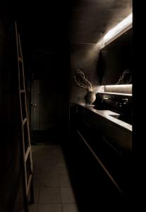 una cocina oscura con fregadero en una habitación oscura en Maana Kamo, en Kioto 10 fotos más