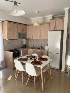 a kitchen with a table and chairs and a refrigerator at SilverLine Comfort Apartment in Thessaloniki +15 photos